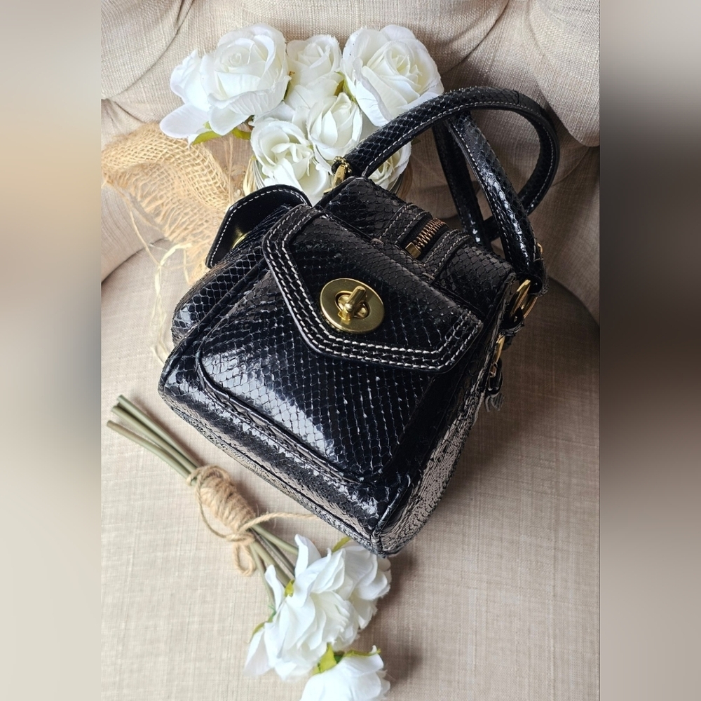 Vintage Coach Genuine Python Gallery Pocket Sachel # 8A84 ( Black ) - Picture 5 of 16